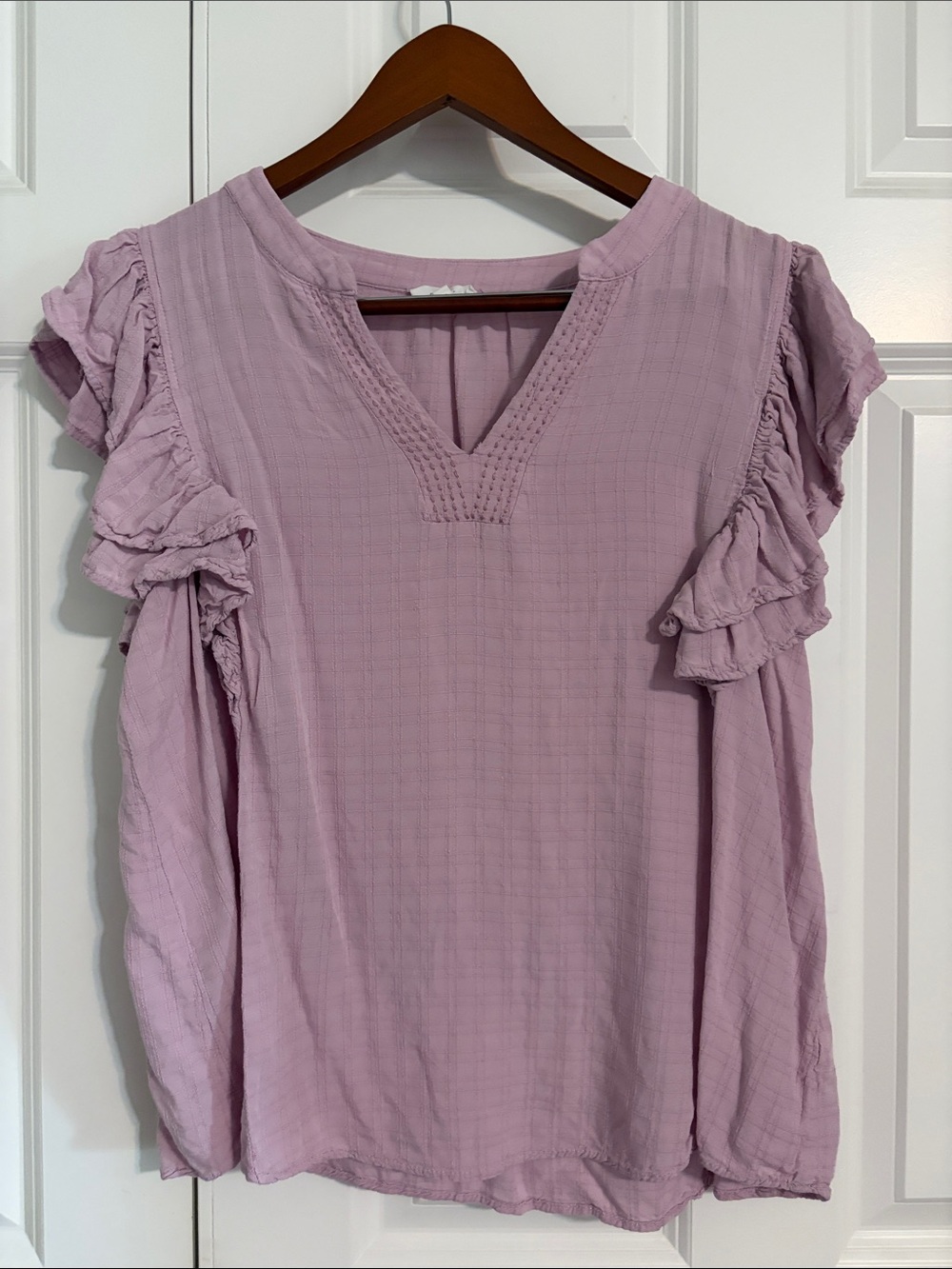 Maurices Lavender Ruffle Sleeve V-Neck Long Sleeve Top